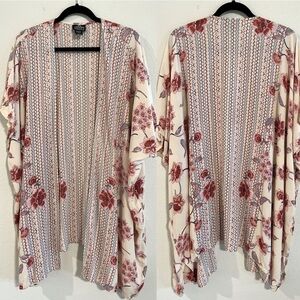 Angie Women’s kimono Cardigan Small Cream Pink Paisley Floral Longline Coastal